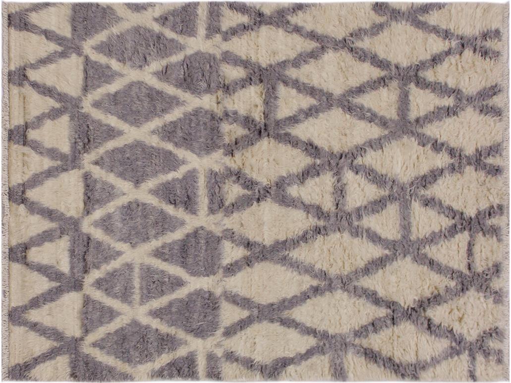 handmade Modern Moroccan Ivory Grey Hand Knotted RECTANGLE 100% WOOL area rug 4x6