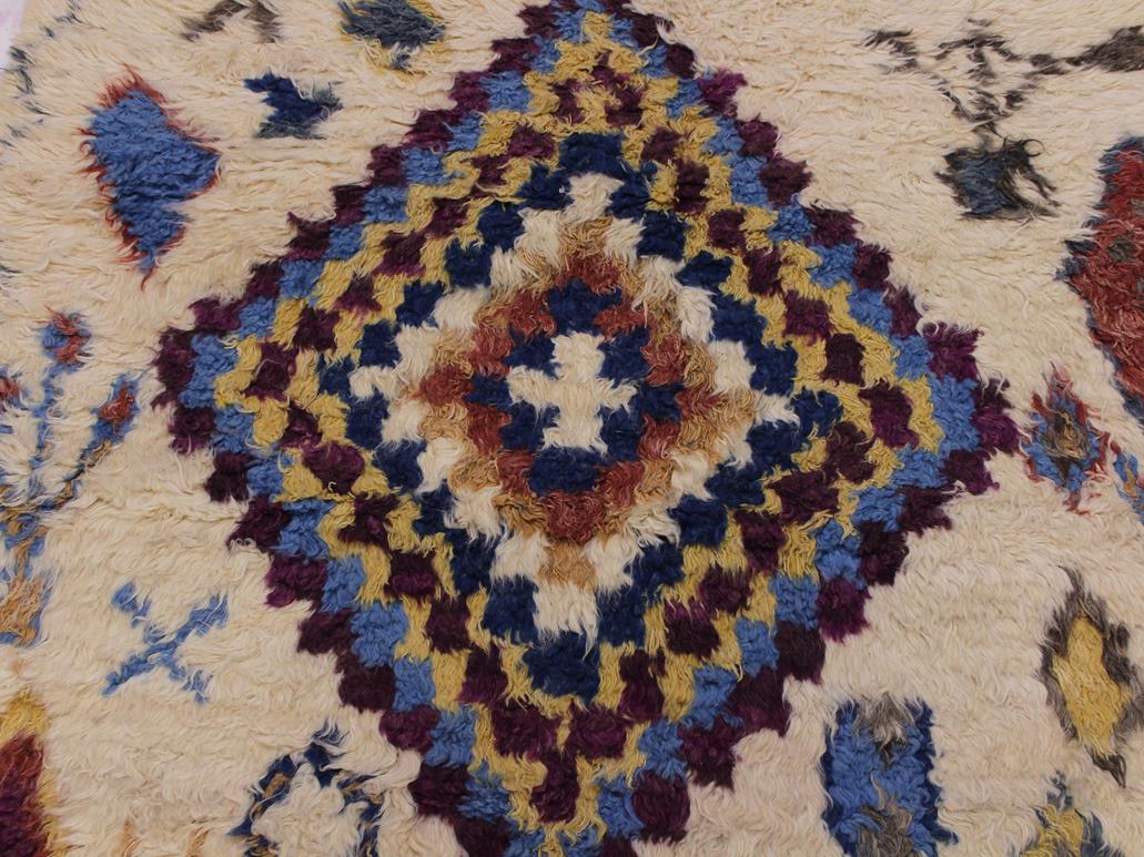 handmade Modern Moroccan Ivory Blue Hand Knotted RECTANGLE 100% WOOL area rug 5x7