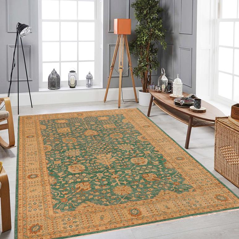 handmade Traditional Kafkaz Chobi Ziegler Green Tan Hand Knotted RECTANGLE 100% WOOL area rug 10 x 14