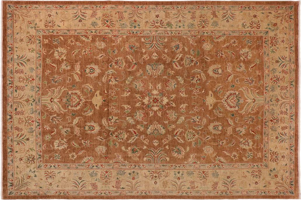 handmade Traditional Kafkaz Chobi Ziegler Brown Tan Hand Knotted RECTANGLE 100% WOOL area rug 10 x 13
