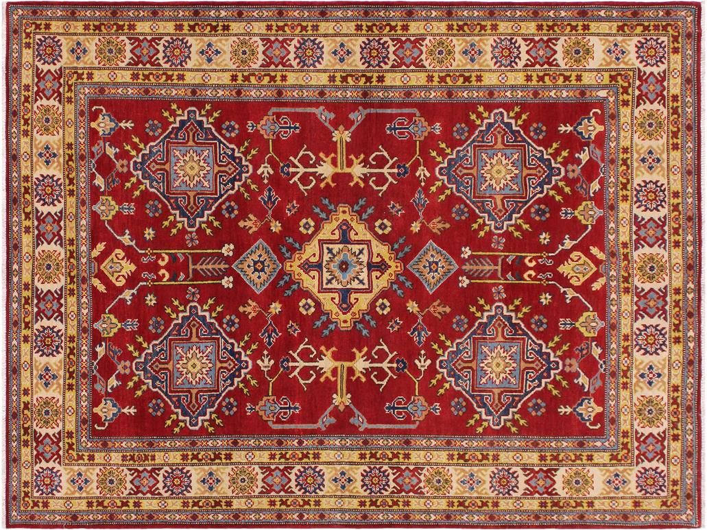 handmade Geometric Kazak Red Beige Hand Knotted RECTANGLE 100% WOOL area rug 6x8