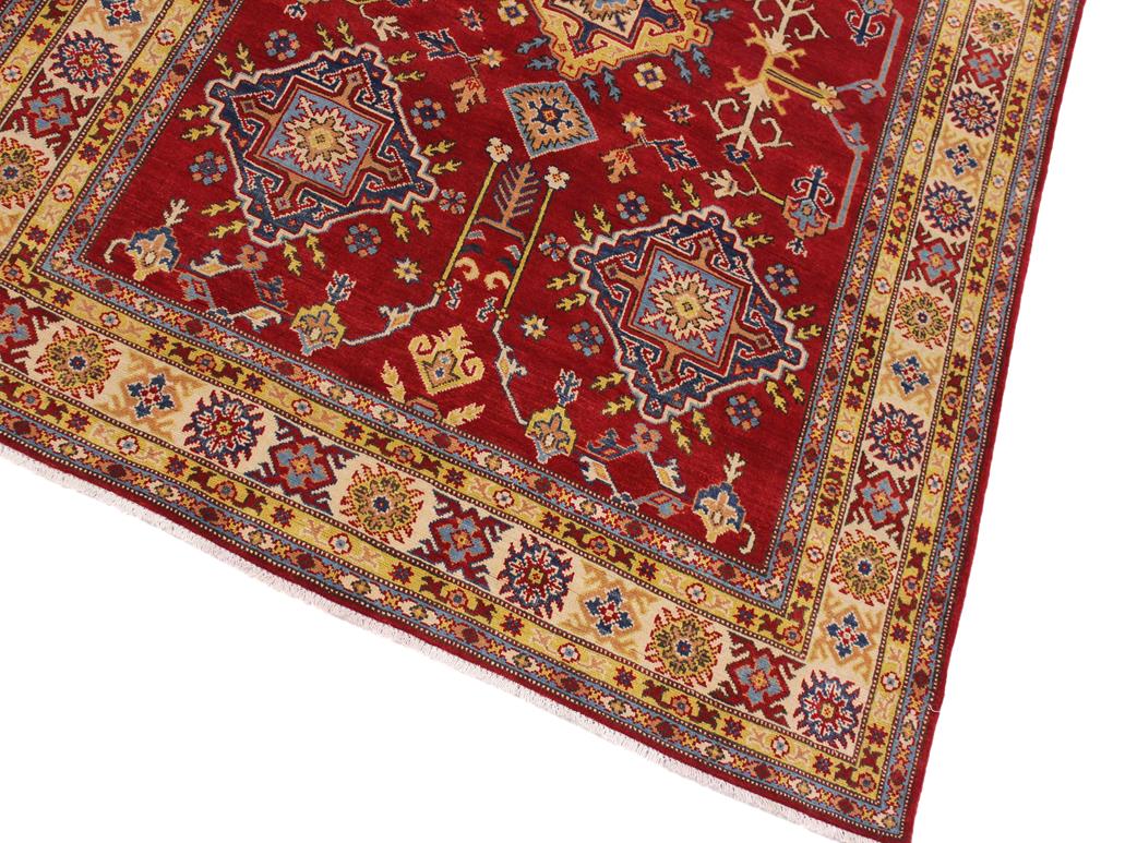 handmade Geometric Kazak Red Beige Hand Knotted RECTANGLE 100% WOOL area rug 6x8