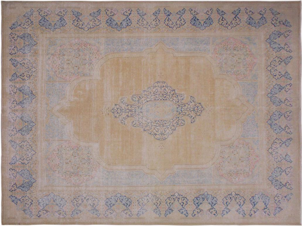 handmade Vintage Brown Blue Hand Knotted RECTANGLE 100% WOOL area rug 10x13