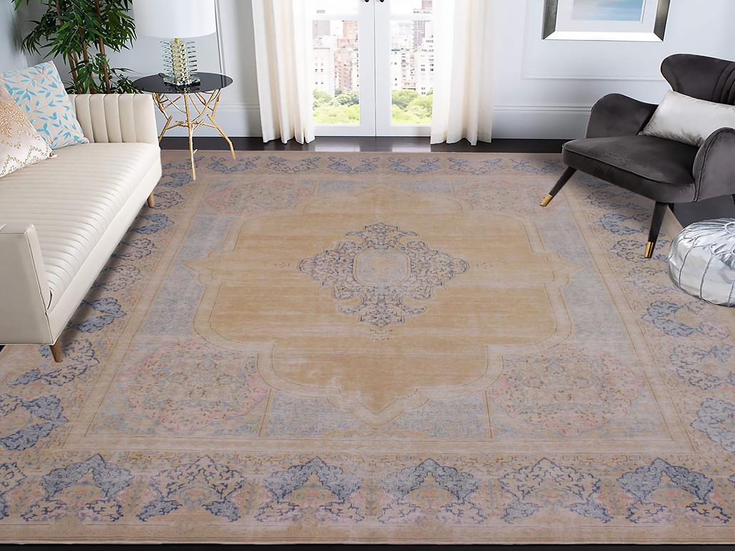handmade Vintage Brown Blue Hand Knotted RECTANGLE 100% WOOL area rug 10x13