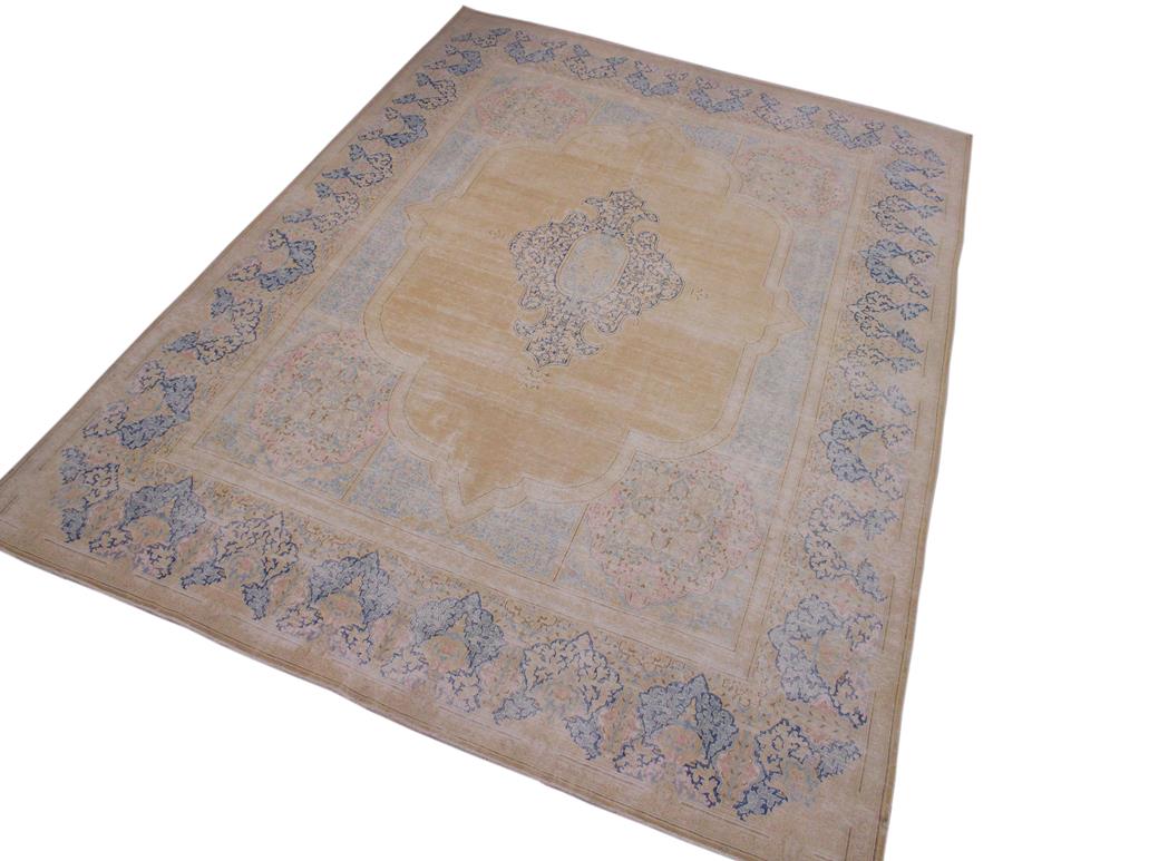 handmade Vintage Brown Blue Hand Knotted RECTANGLE 100% WOOL area rug 10x13
