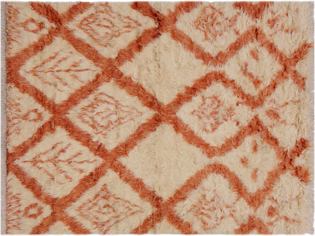 handmade Modern Moroccan Ivory Rust Hand Knotted RECTANGLE 100% WOOL area rug 4x6