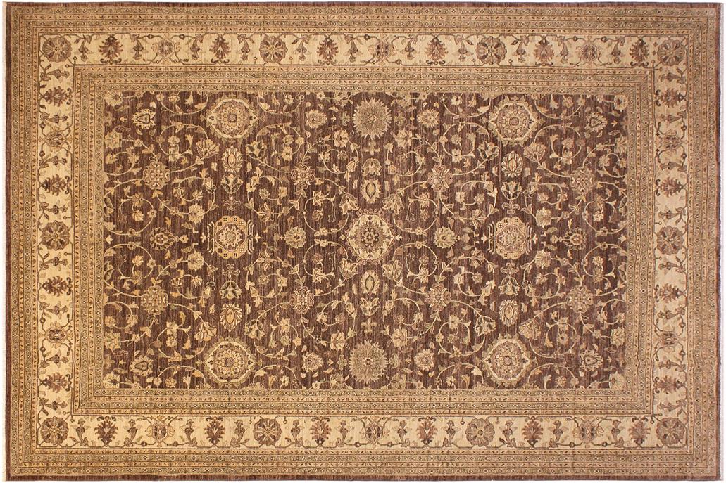 handmade Traditional Kafkaz Chobi Ziegler Brown Ivory Hand Knotted RECTANGLE 100% WOOL area rug 10 x 13