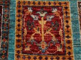 handmade Geometric Khorgeen Green Rust Hand Knotted RECTANGLE 100% WOOL area rug 4x6