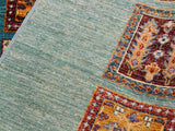 handmade Geometric Khorgeen Green Rust Hand Knotted RECTANGLE 100% WOOL area rug 4x6