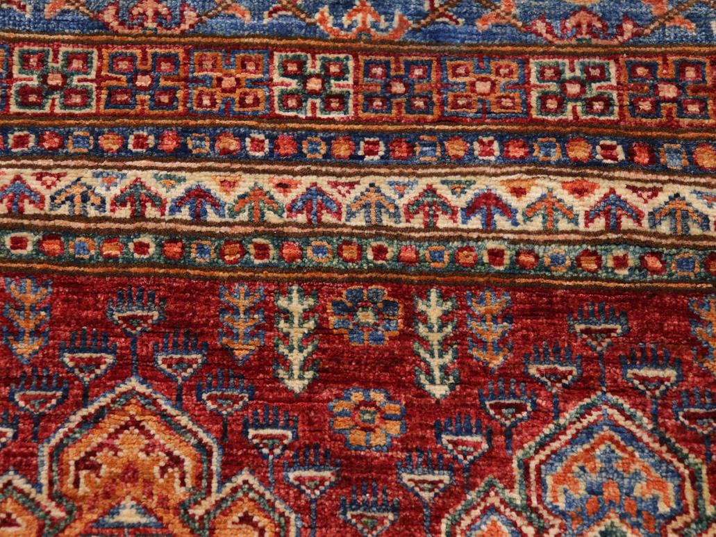 handmade Geometric Khurgeen Blue Red Hand Knotted RUNNER 100% WOOL area rug 3x9