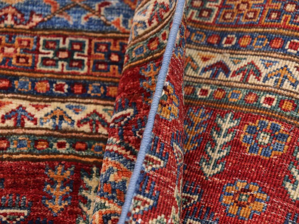 handmade Geometric Khurgeen Blue Red Hand Knotted RUNNER 100% WOOL area rug 3x9