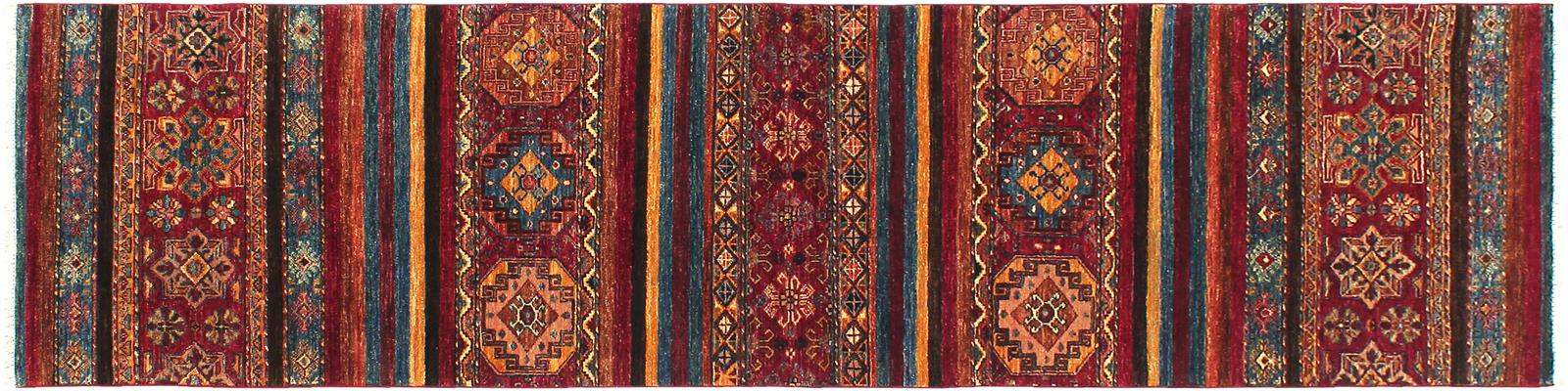 handmade Geometric Khurgeen Red Blue Hand Knotted RUNNER 100% WOOL area rug 3x10
