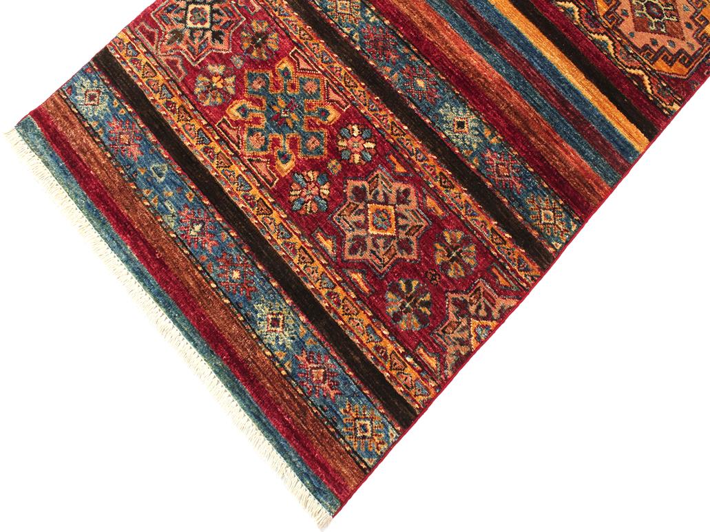 handmade Geometric Khurgeen Red Blue Hand Knotted RUNNER 100% WOOL area rug 3x10