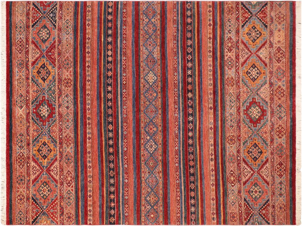 handmade Geometric Khorgeen Red Blue Hand Knotted RECTANGLE 100% WOOL area rug 7x10