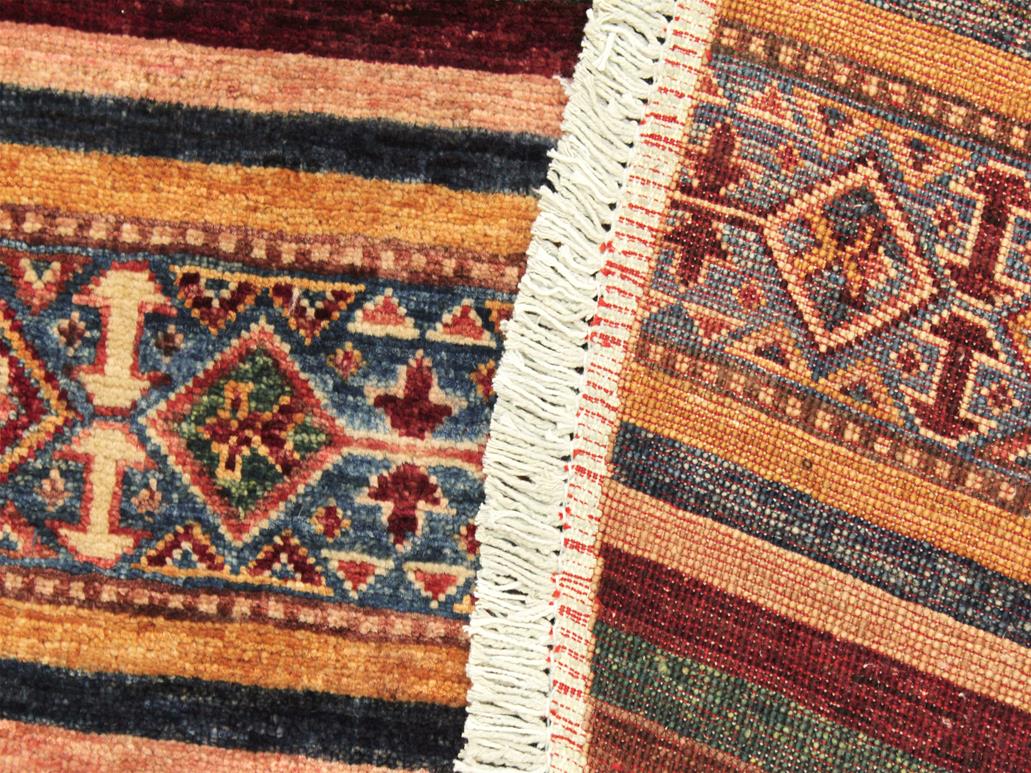 handmade Geometric Khurgeen Red Blue Hand Knotted ROUND 100% WOOL area rug 4x4