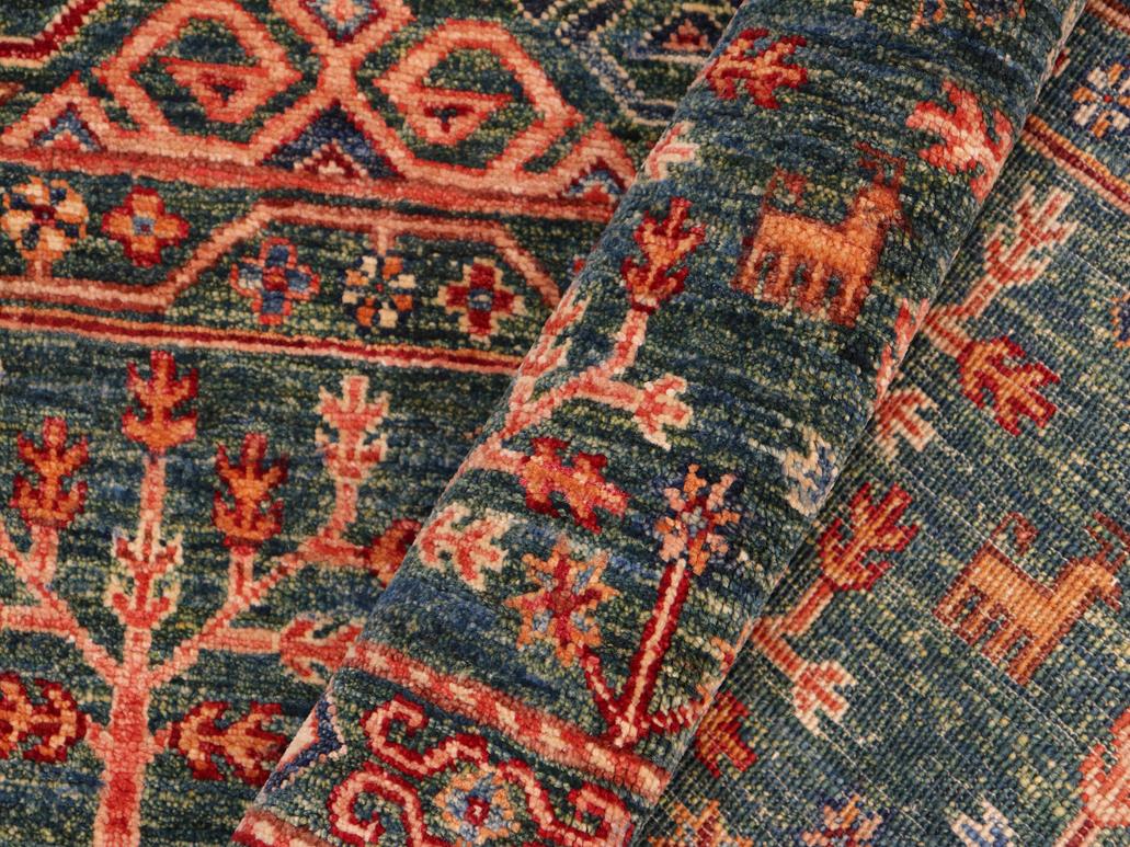 handmade Geometric Khorgeen Green Orange Hand Knotted RECTANGLE 100% WOOL area rug 4x6