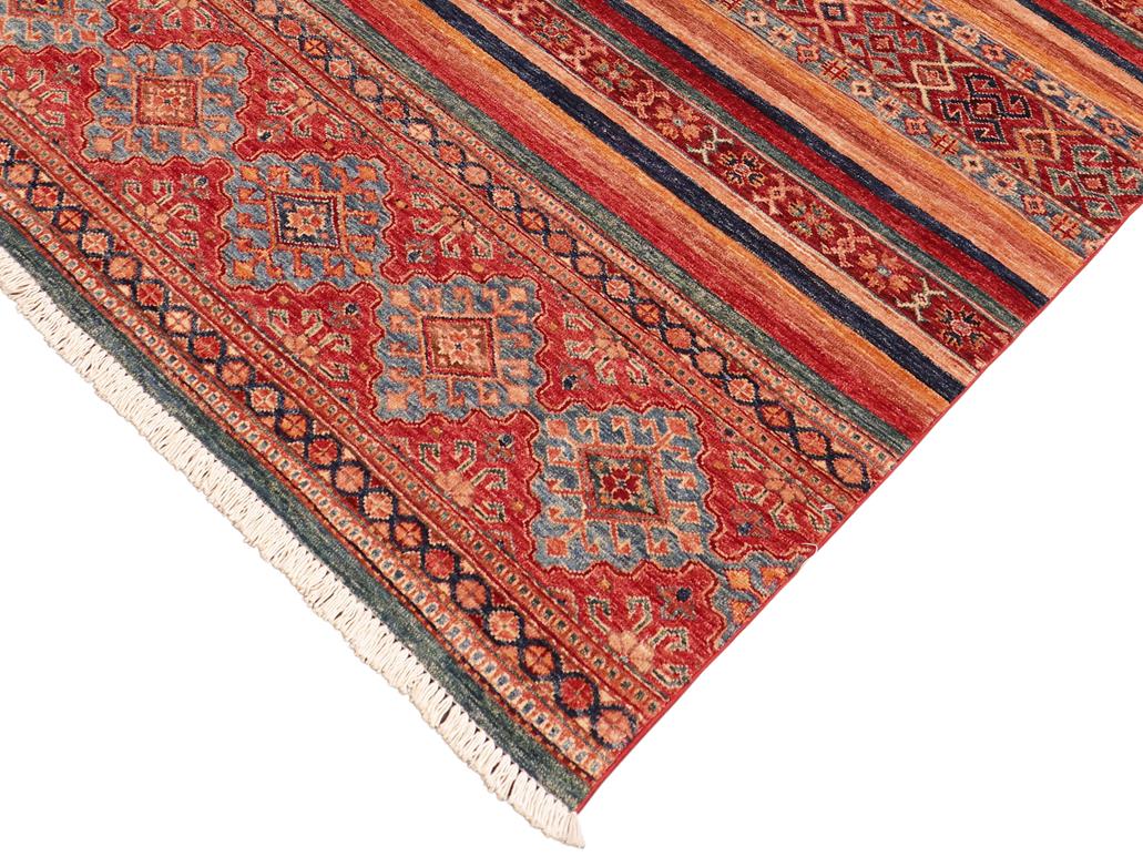 handmade Geometric Khorgeen Red Blue Hand Knotted RECTANGLE 100% WOOL area rug 4x6