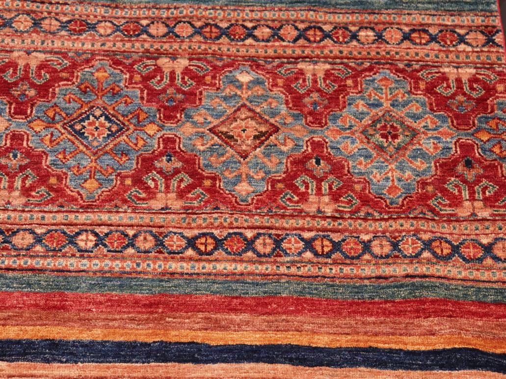 handmade Geometric Khorgeen Red Blue Hand Knotted RECTANGLE 100% WOOL area rug 4x6