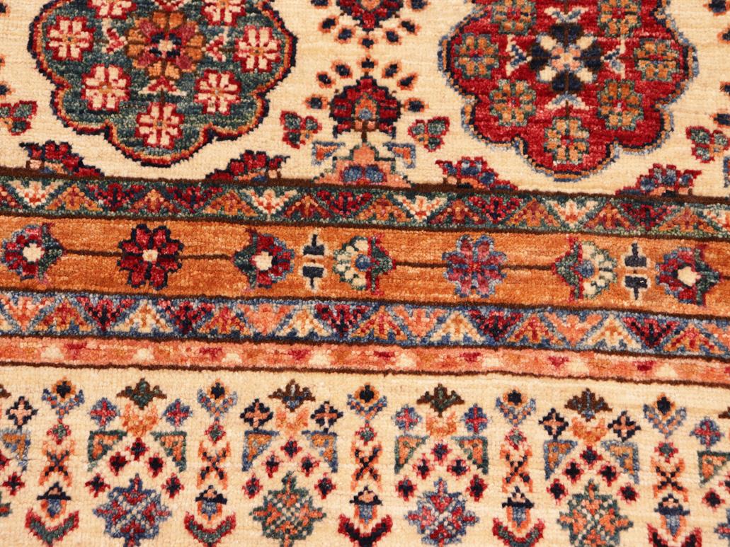 handmade Geometric Khorgeen Beige Blue Hand Knotted RECTANGLE 100% WOOL area rug 6x7