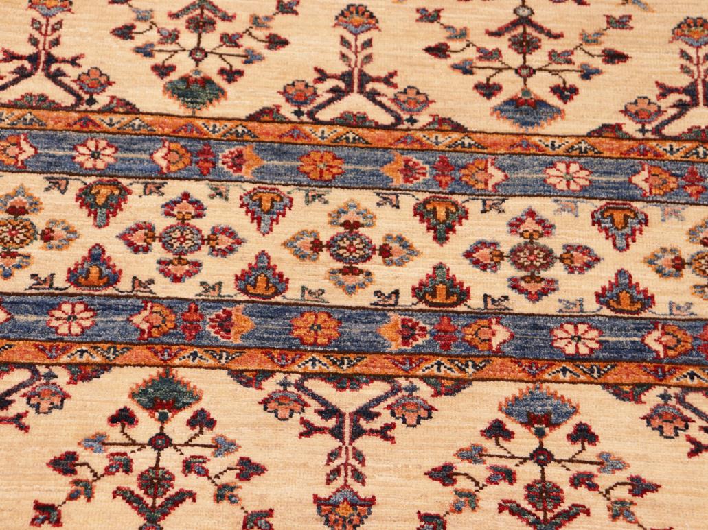 handmade Geometric Khorgeen Beige Blue Hand Knotted RECTANGLE 100% WOOL area rug 6x7