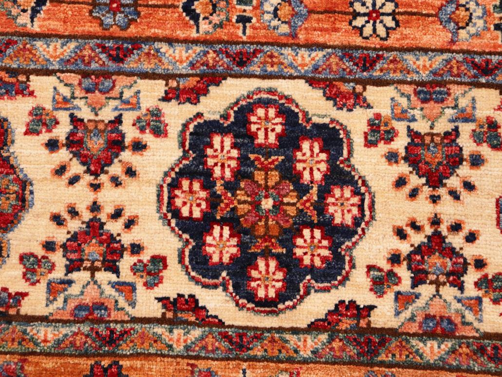 handmade Geometric Khorgeen Beige Blue Hand Knotted RECTANGLE 100% WOOL area rug 6x7