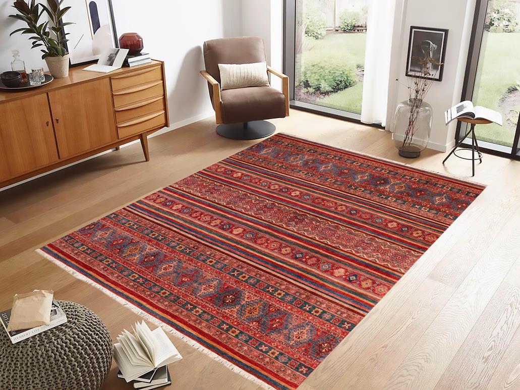 handmade Geometric Khorgeen Blue Red Hand Knotted RECTANGLE 100% WOOL area rug 8x10