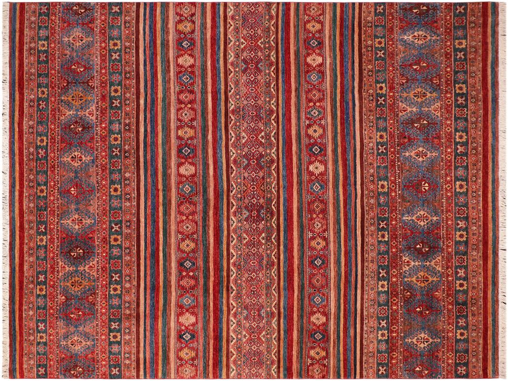 handmade Geometric Khorgeen Blue Red Hand Knotted RECTANGLE 100% WOOL area rug 8x10