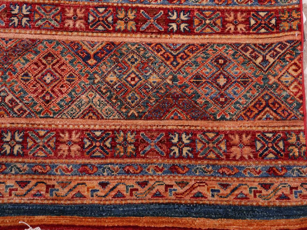 handmade Geometric Khorgeen Red Green Hand Knotted RECTANGLE 100% WOOL area rug 5x7