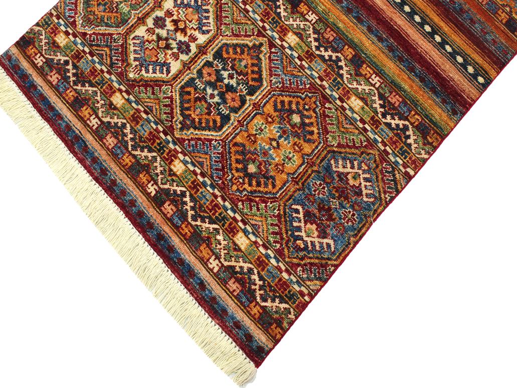 handmade Geometric Khurgeen Red Gold Hand Knotted RUNNER 100% WOOL area rug 3x9