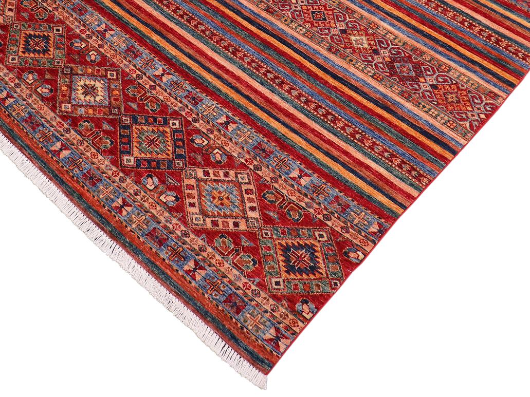 handmade Geometric Khorgeen Red Blue Hand Knotted RECTANGLE 100% WOOL area rug 5x7