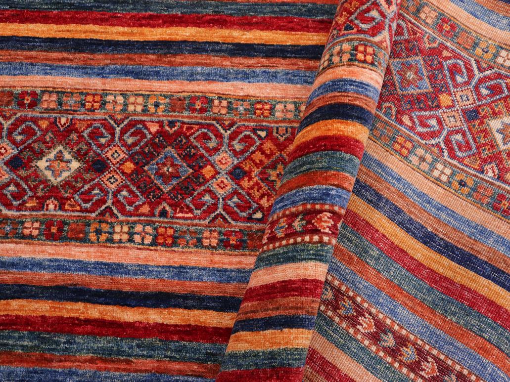 handmade Geometric Khorgeen Red Blue Hand Knotted RECTANGLE 100% WOOL area rug 5x7