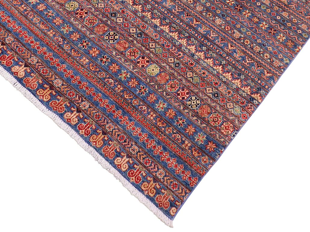 handmade Geometric Khorgeen Blue Beige Hand Knotted RECTANGLE 100% WOOL area rug 5x7