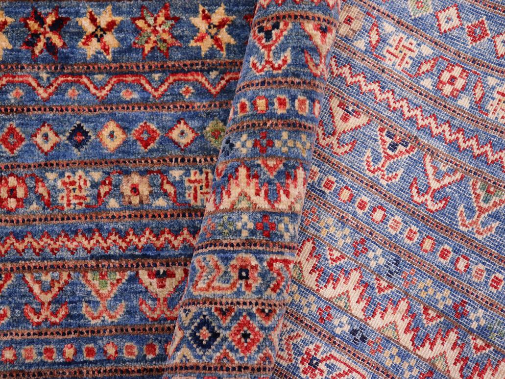handmade Geometric Khorgeen Blue Beige Hand Knotted RECTANGLE 100% WOOL area rug 5x7