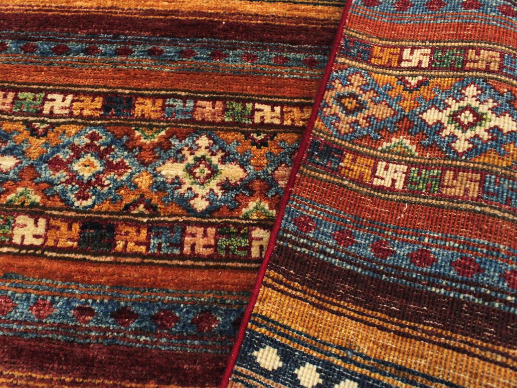 handmade Geometric Khurgeen Red Gold Hand Knotted RUNNER 100% WOOL area rug 3x9