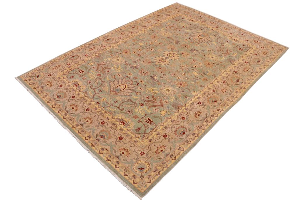 handmade Traditional Kafkaz Chobi Ziegler Green Tan Hand Knotted RECTANGLE 100% WOOL area rug 10 x 14