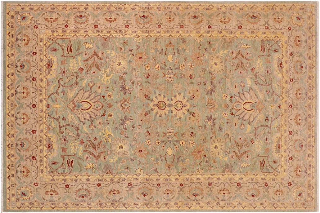 handmade Traditional Kafkaz Chobi Ziegler Green Tan Hand Knotted RECTANGLE 100% WOOL area rug 10 x 14
