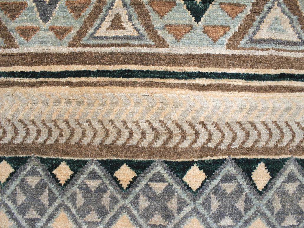 handmade Geometric Khorgeen Grey Blue Hand Knotted RECTANGLE 100% WOOL area rug 2x4