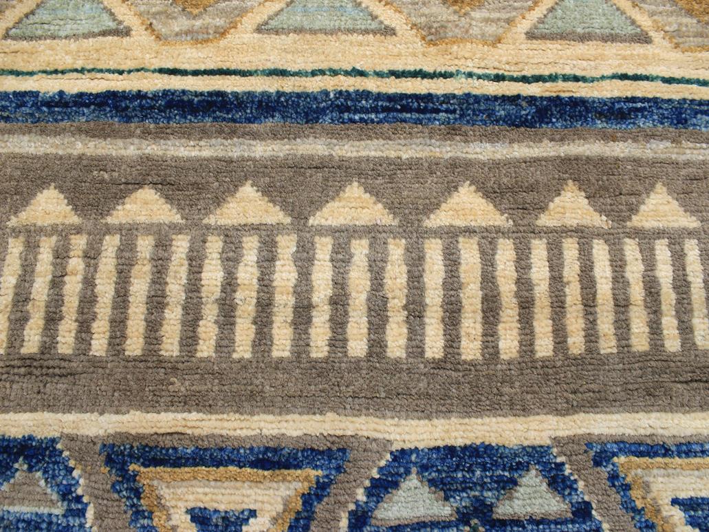 handmade Geometric Khorgeen Gray Blue Hand Knotted RECTANGLE 100% WOOL area rug 2x4