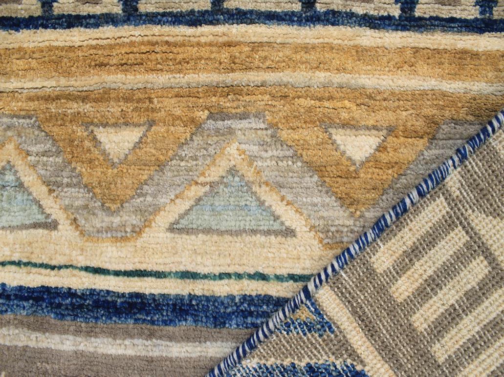 handmade Geometric Khorgeen Gray Blue Hand Knotted RECTANGLE 100% WOOL area rug 2x4