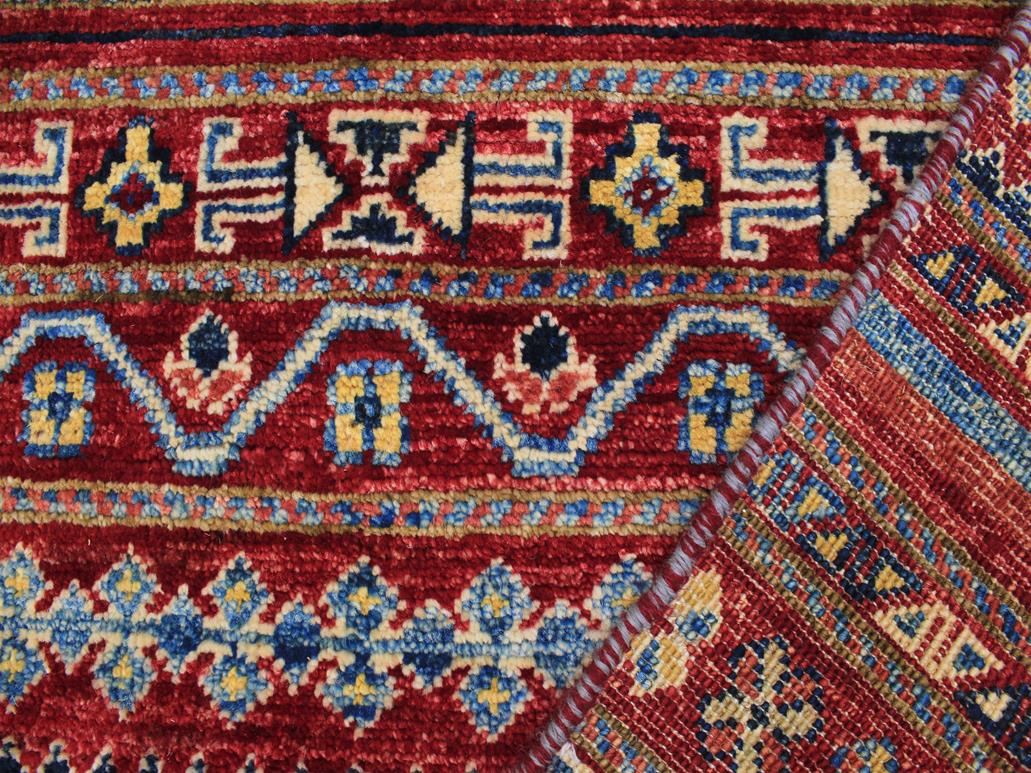 handmade Geometric Khorgeen Red Gold Hand Knotted RECTANGLE 100% WOOL area rug 5x6