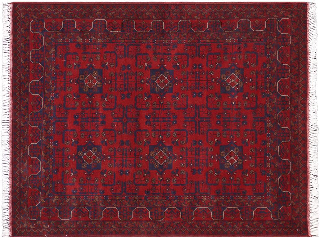 handmade Tribal Biljik Khal Muhammadi Red Blue Hand Knotted RECTANGLE 100% WOOL area rug 4x6