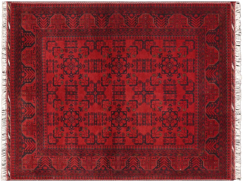 handmade Tribal Biljik Khal Muhammadi Drk. Red Drk. Blue Hand Knotted RECTANGLE 100% WOOL area rug 5x6