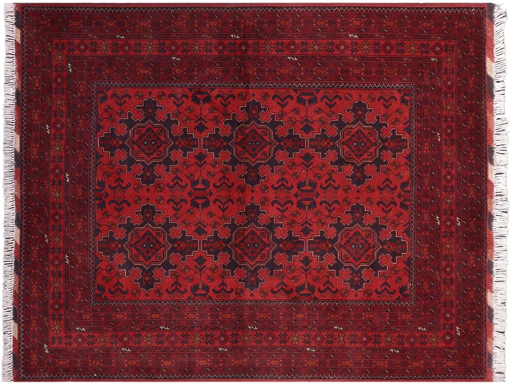 handmade Tribal Biljik Khal Muhammadi Red Blue Hand Knotted RECTANGLE 100% WOOL area rug 5x7