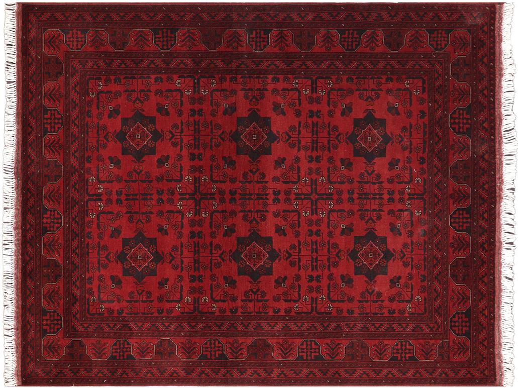 handmade Tribal Biljik Khal Muhammadi Red Blue Hand Knotted RECTANGLE 100% WOOL area rug 5x6