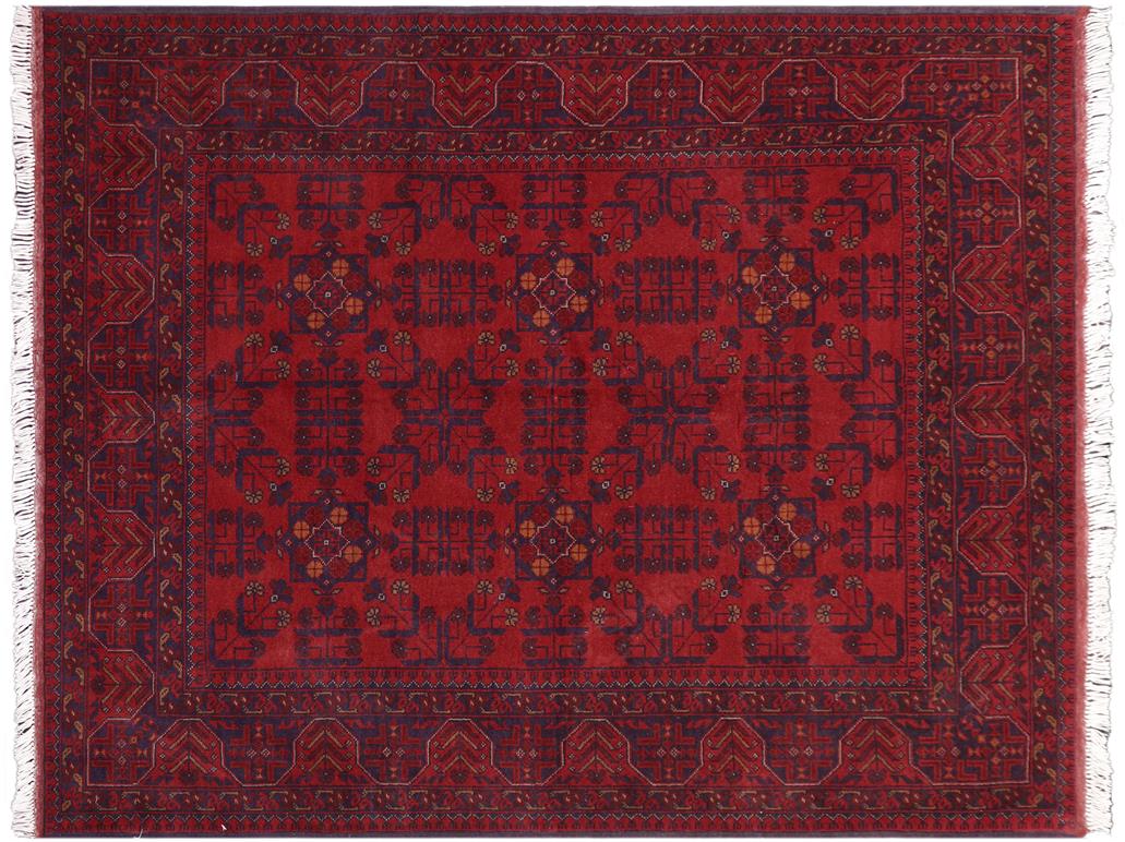 handmade Tribal Biljik Khal Muhammadi Red Blue Hand Knotted RECTANGLE 100% WOOL area rug 5x6