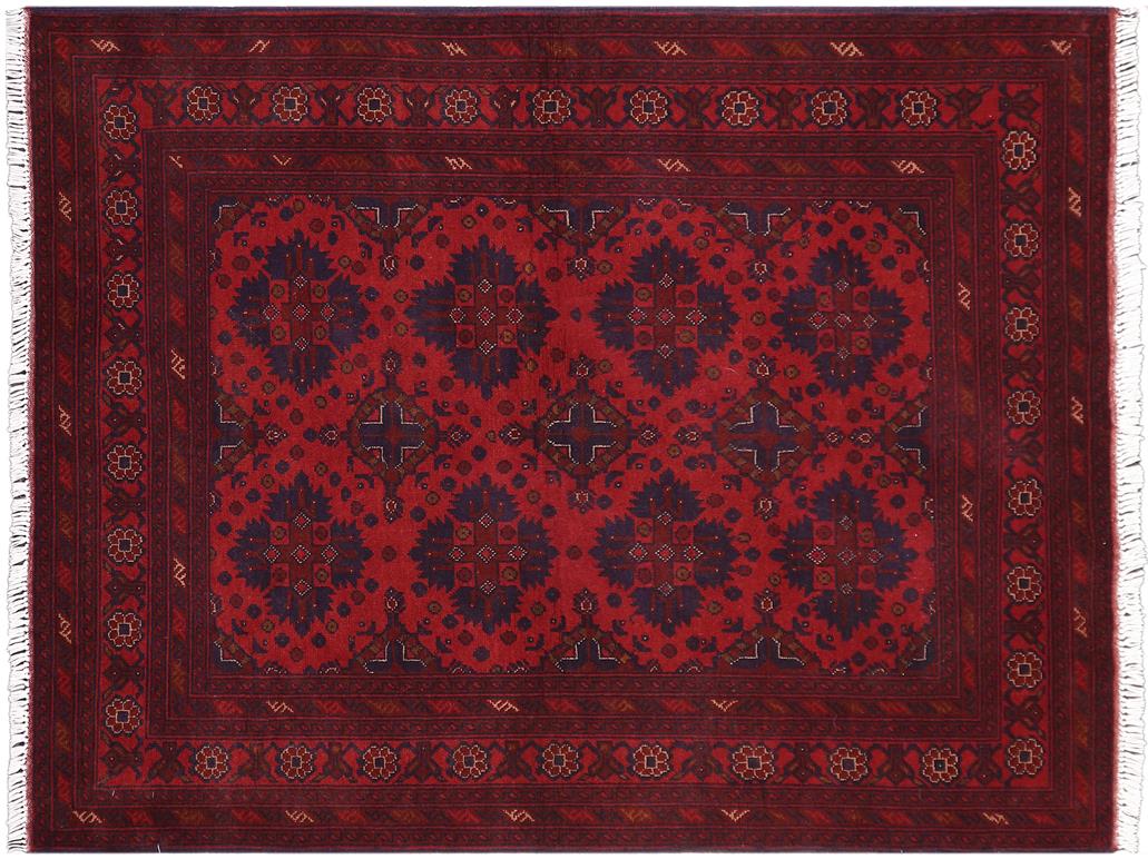 handmade Tribal Biljik Khal Muhammadi Red Blue Hand Knotted RECTANGLE 100% WOOL area rug 4x6
