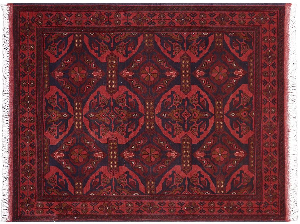 handmade Tribal Biljik Khal Muhammadi Red Blue Hand Knotted RECTANGLE 100% WOOL area rug 4x5