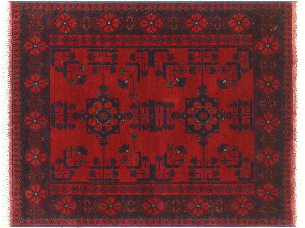 handmade Tribal Biljik Khal Muhammadi Red Blue Hand Knotted RECTANGLE 100% WOOL area rug 3x4