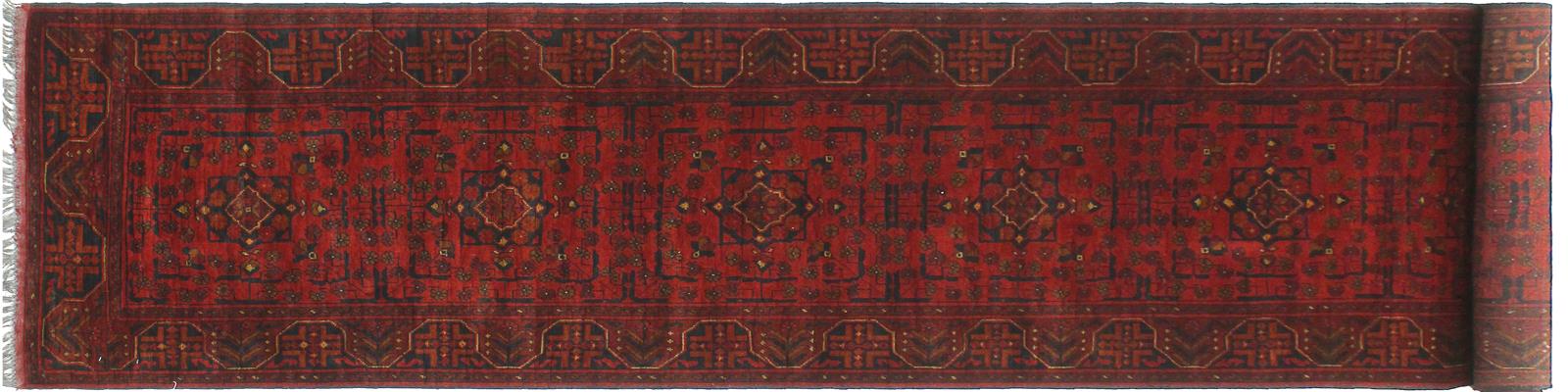 handmade Tribal Biljik Khal Muhammadi Red Blue Hand Knotted RUNNER 100% WOOL Runner 3x13