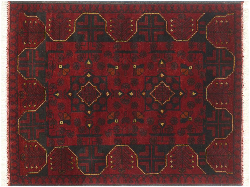handmade Tribal Biljik Khal Muhammadi Red Blue Hand Knotted RECTANGLE 100% WOOL area rug 3x4